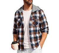SwissWell Camicia Uomo Flanella Felpe Uomo Camicia a Quadri Manica Lunga Casual Camicia con Cappuccio caffè L