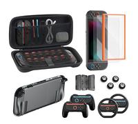 Switch 2 Accessori Bundle per Nintendo Kit Gioco 16 in 1: Custodia, Due Protezioni Schermo con Telaio Allineamento, Volante per Mario Kart, Impugnatura per Joycon Console Controller Cover Protettiva