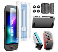 Switch 2 pellicole protettive per Nintendo, pacchetto 10 in 1: vetro temperato, custodia agganciabile guscio rigido trasparente, due cover protettive per joycon controller Thumb Grip, kit di gioco per
