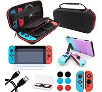 Switch Accessories Bundle 9 in 1, custodia per Nintendo Switch, custodia protettiva con impugnatura/Joy-Con/tappo analogico/custodia per schede, pellicola proteggi schermo, cavo e altro valore