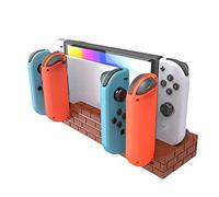 Switch Controller Dock Station di ricarica per Nintendo Switch & OLED Joycons, Fashion Brick Shape Switch Giochi Organizer 4 Controller Caricabatterie Stand, 8 Slot Game Card Storage (marrone)