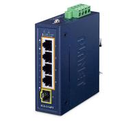 Switch di rete PLANET IP30 Compact size 4-Port IGS-514PT Non gestito Gigabit Ethernet [10/100/1000] Supporto Power over [PoE] Blu (PLANET Industrial PoE + 1-Port) [IGS-514PT]
