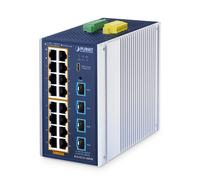 Switch di rete PLANET ndustrial L2+ 16-Port 10/100/1000T 802.3at PoE + 4-Port 10G SFP+ Managed Ethernet Gestito Gigabit (10/100/1000) Supporto Power over (PoE) Alluminio, Blu [IGS-4215-16P4X]
