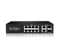 Switch di Rete, Switch Gigabit Ethernet POE A 12 Porte 48V 10/100/1000Mbps 8 Poe + 2uplink + 2 Porte SFP Switch Di Rete For Telecamera IP CCTV AP Wireless,Affidabile