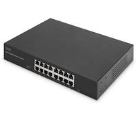 DIGITUS DN-80112-2 - Switch di rete Gigabit - 16 porte - non gestito - senza ventola - supporto VLAN e CCTV - 16x RJ45-10/100/1000 Mbit/s - staffe di montaggio da 19 pollici incluse - nero