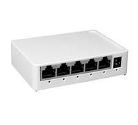 Switch Ethernet 5 porte, velocità 10/100/1000 Mbps, ideale per reti locali e connessione di dispositivi.