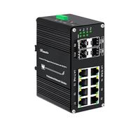 Switch Ethernet industriale a 12 porte Switch in fibra gestito Gigabit PoE+ L2 con 4 porte SFP 1000Base-X + 8 porte RJ45 10/100/1000T, gestione della larghezza di banda, IP40, ingresso 48~57 VDC