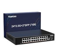 Switch Ethernet Non Gestito 2.5G A 24 Porte, 24 X Porte 2.5Gb Base-T, 2 X 10G SFP+, Compatibile Con 100/1000/2500Mbps, Metallo Fanless, Montaggio Desktop/Rack YuanLey Switch Di Rete 2.5Gbe