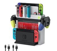 Switch Game Storage con Controller Charger per Nintendo Switch & OLED Model (progettato per Splatoon 3), Switch Charging Dock Carica 6 Joycon, Accessori da gioco Holder Switch Gift Card Organizer