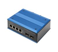 DIGITUS industrieller 6 Port Gigabit Ethernet PoE Netzwerk-Switch - 4X RJ45 + 2X