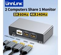 Switch HDMI Unnlink 8K 60Hz 2 porte Splitter HDMI 4K 240Hz 2 in 1 uscita per 2 PC desktop o PS5/4 o laptop Condividi 1 monitor