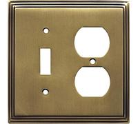 Switch Hits Copertura per interruttore luce in ottone anticato satinato Art Deco | 1 levetta - 1 duplex | 12,4 x 12,4 cm | Presa elettrica presa a muro coperture