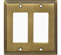 Switch Hits Copertura per interruttore luce in ottone anticato satinato Art Deco | 2 GFI Rocker | 12,4 x 12,4 cm | Presa elettrica presa presa a muro coperture | Piastre di presa a muro