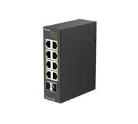 Switch industriale PoE D-Link DIS-100G-10P a 10 porte Gigabit non gestito, 8 porte PoE+, 2 uplink SFP, budget PoE 240 W, struttura metallica IP30, -40~75 °C, senza ventola, montaggio su guida DIN