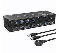 Switch KVM 1 Monitor 4 computer 4K @ 60Hz EDID Emulatore, HDMI KVM Switch 2K @ 144Hz per 4 computer che condividono 1 monitor e 4 dispositivi USB3.0, include telecomando cablato, adattatore di