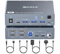Switch KVM 2 monitor per 1 laptop e 1 desktop 4K a 60Hz, USB C HDMI Dual Monitor KVM Switch, docking station KVM switch con 4 porte USB 3.0, ricarica PD da 80 W, telecomando cablato e cavo USB-C