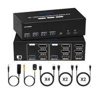 Switch KVM 8K@60Hz 2 PC Multiple Monitor USB 3.0 KVM Switches, Support Extended & Copy Mode, with Desktop Controller and Cable (Three Monitor DP DP HDMI)