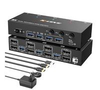 Switch KVM Displayport 8K 3 PC 2 monitor 8K@30Hz 4K@144Hz, Doppio monitor USB 3.0 KVM Switch Displayport 1.4 e 4 dispositivi USB 3.0 telecomando cablato e cavi inclusi