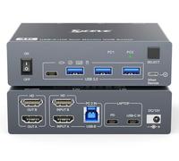 Switch KVM doppio monitor per laptop e desktop 4K a 60Hz, USB C e HDMI KVM Switch 2 monitor 2 computer con 4 porte USB 3.0 per mouse tastiera, ricarica PD da 80 W, con telecomando cablato e cavo USB C