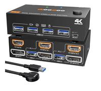Switch KVM HDMI Displayport 2 PC 2 Monitor 4K@60Hz/2K@120Hz Switch KVM con telecomando cablato Cavo USB 3.0 incluso