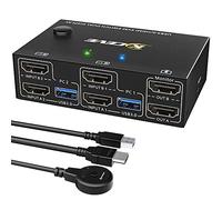 Switch KVM HDMI USB 3.0 2 PC 2 Monitor, Simulazione EDID, Display Esteso 4K@60Hz, HDMI 2.0, Switch KVM Doppio Monitor 2 PC Teilen Kabellose Tastatur, Maus, Drucker, mit Wired Remote und 4 Kabeln