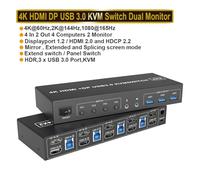 Switch KVM USB 3.0 a 4 porte DP 4X2 doppio monitor 4K a 60Hz Display esteso ingressi 2 uscite for PC condivisi tastiera mouse,Flessibile(ZY-AHD42U)