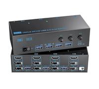 Switch KVM USB 3.0 compatibile con 3 monitor 3 computer 8K60Hz 4K144Hz KVM a tre monitor con 4 porte USB 3.0 KVM triplo,Cambia senza problemi