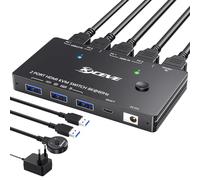 Switch KVM USB 3.0 HDMI 2 Porta 8K@60Hz 4K@120Hz HDCP 2.3 Switch KVM 2 PC 1 monitor Condivisione 4 dispositivi USB 3.0 Tastiera mouse wireless con telecomando cablato e 2 cavi USB