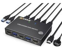 Switch KVM USB 3.0 HDMI 2 porte, 4K@60Hz Switch KVM 2 PC 1 Monitor, Switch HDMI USB 2 Condivisione PC 4 dispositivi USB 3.0 Mouse Tastiera, con telecomando cablato e 3 cavi