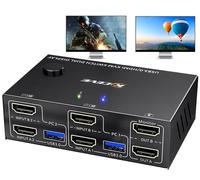 Switch KVM USB 3.0 HDMI 4K@60Hz 2K@144Hz, 2 PC 2 monitor, emulatore EDID, switch KVM doppio monitor per 2 computer che condividono 2 monitor e 4 porte USB 3.0, telecomando cablato Cavo incluso