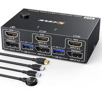 Switch KVM USB 3.0 per doppio monitor 4K a 60 Hz, 2K a 120 Hz, 2 PC 2 monitor Switch KVM HDMI+Displayport per 2 computer che condividono 2 display e 4 dispositivi USB 3.0. Telecomando cablato