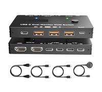 Switch KVM USB C 4K, switch a doppio monitor PD da 100 W for la condivisione di 2 laptop, e 4 dispositivi 3.0 a 10 Gbps,Fluidità Incredibile