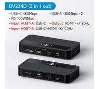 Switch KVM USB C per 1 monitor 2 computer Switch KVM HDMI 4K con hub USB Supporto di ricarica PD compatibile con tastiera mouse stampante(BV234D 2 in 1 out)