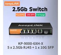 Switch multigabit a 6 porte KeepLiNK con porte Ethernet da 5-2,5 Gbps e uplink SFP+ da 1-10 Gbps