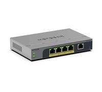 NETGEAR: switch Easy Smart Managed PoE+ Gigabit Ethernet a 5 porte, con 4 porte PoE+ da 63 W, senza ventole, montaggio desktop o a parete (GS105EP)
