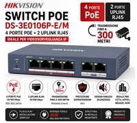 Switch PoE Hikvision 4 Porte PoE + 2 Uplink DS-3E0106P-E/M CCTV NVR 300m