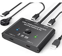 Switch USB C 2 PC 8K @60Hz, switch USB C bidirezionale per 2 PC, 10Gbps | Switch USB 2 in 1 out/1 in 2 out, trasferimento dati 10 Gbps, ricarica 100 W, switch KVM di tipo C con telecomando cablato e