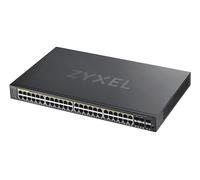 GS1920-48HPv2, 50 Port Smart Managed PoE Switch 44x Gigabit Copper PoE and 4x Gigabit dual pers., hybrid mode, standalone or NebulaFlex Cloud, 375 Watt PoE