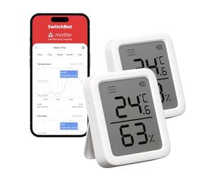 SwitchBot Igrometro Digitale Ambiente - Termometro Igrometro Interno Bluetooth, Controllo APP, Allarme Intelligente e Memorizzazione dei Dati, Facile da Usare con 3In Schermo LCD, 2 Pezzi