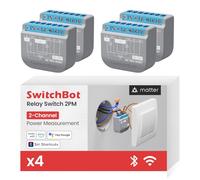 SwitchBot Interruttore WiFi 2PM compatibile con Alexa/Apple Home/Google Home, modulo di commutazione relè con ripetitore Bluetooth integrato e contatto a secco, Wi-Fi 2,4 GHz, 16 A (4 pezzi)