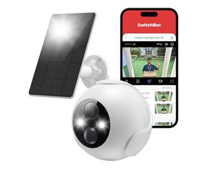SwitchBot Kit di telecamera di sicurezza wireless, telecamera esterna 2K con pannello solare, sorveglianza continua per la sicurezza della casa, visione notturna a colori, rilevamento AI di movimento