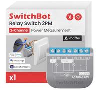 SwitchBot Relay Switch 2PM, Doppio Controllo Luci con Misurazione dei Consumi,Ripetitore Bluetooth Integrato,Wi-Fi(Solo 2,4GHz). Compatibile con Alexa/Apple Home/Google Home/Matter(Richiede Hub
