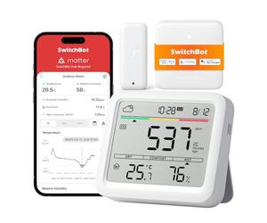 SwitchBot Rilevatore di CO2 WLAN, misuratore di CO2 con termometro IP65, igrometro e hub mini mater, misuratore di qualità dell'aria con allarme CO2, sensore Bluetooth CO2 con app, 2 anni di memoria