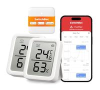 SwitchBot WiFi Termometro Igrometro 2 Pezzi e Hub Mini Matter, Sensore di Umidità Bluetooth con Allarme Intelligente e Archiviazione Dati, Schermo LCD Termoigrometro Digitale