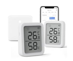 SwitchBot WiFi Termometro Igrometro 2 Pezzi e Hub Mini, Sensore di Umidità Digitale Bluetooth con Allarme Intelligente e Archiviazione Dati, Schermo LCD Termoigrometro Digitale