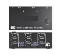 Switcher KVM USB 3.0 2 ingressi 3 uscite 3 monitor 2 computer Supporto 8K a 30 Hz 4K a 144 Hz USB 3.0 Displayport for condivisione 2 PC,Cambia senza problemi
