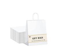 Switory Sacchetto regalo in carta Kraft 100pc 13x9,5x20cm Borsa regalo shopping bianca con manici intrecciati per bomboniere, confezione, personalizzazione, trasporto, vendita al dettaglio