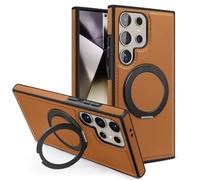 Swivel Stand Premium Leather Case For Samsung Galaxy S25 Ultra, Business Magnetic Anti-Fall Bracket Protective Case for Samsung Galaxy S24 S23 Series (S25Edge,Brown)