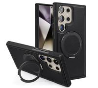 Swivel Stand Premium Leather Case For Samsung Galaxy S25 Ultra, Business Magnetic Anti-Fall Bracket Protective Case for Samsung Galaxy S24 S23 Series (S25Edge,Black)