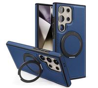 Swivel Stand Premium Leather Case For Samsung Galaxy S25 Ultra, Business Magnetic Anti-Fall Bracket Protective Case for Samsung Galaxy S24 S23 Series (S25Edge,Blue)